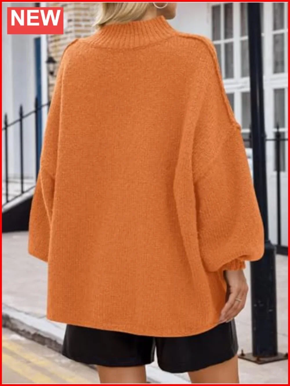 Oversized Mock Neck Tunic Sweater Ribbed Knit Batwing Long Sleeve Pullover